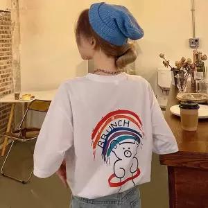 루즈핏 곰돌이 프린팅 반팔 티셔츠 교복 레이어드티 홈웨어상의