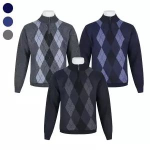 [리빌모아]남자 겨울 부드러운 기모 반 집업 아가일 니트티 DD-L-KN-628-1