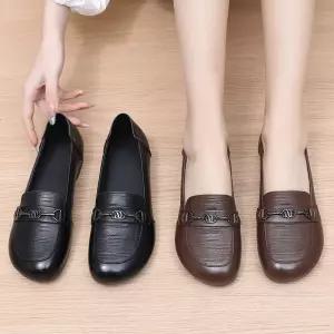 여사친 캐주얼 단화 미끄럼 로퍼 신발 라운드 컴포트 통기 소가죽 사뿐 밑창 방지 사계절 봄가을 플랫 진피