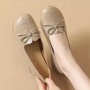 여사친 캐주얼 사뿐 컴포트 플랫 폼 방지 미끄럼 리얼 가죽 춘추 단화 신발 M스포5