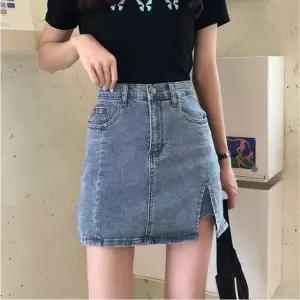 치마바지 스판 데님 미니스커트 밑트임 청치마