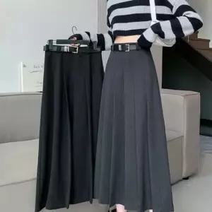 여성 플리츠 롱스커트 핀턱 벨트포함 롱 주름치마 2색