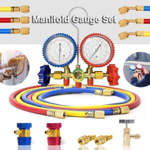 호스 커플러 및 어댑터가 있는 3 방향 AC 매니폴드 게이지 세트, 냉매 자동차 R410 R22 R404A R134A