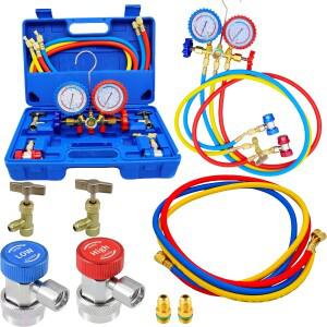 3웨이 AC 매니 폴드 게이지 세트 HVAC 진단 냉매 충전 도구 자동 가정용 R404A R134A 퀵 커플러
