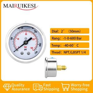 MAIRUIKESI 글리세린 충전 수성 가스 압력 게이지 50mm 정확도 2.5% 보일러 커피 메이커 용 백 연결 진공