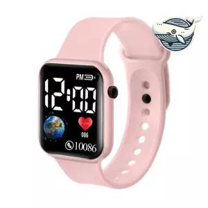 학생용 사각 손목시계 핑크 LED 전자시계
