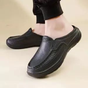 남성 클래식 그레인레더 컴포트 쿠션 슬리퍼