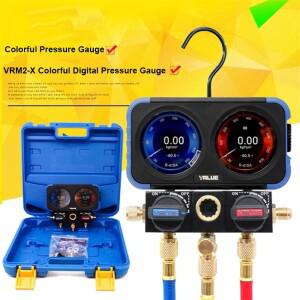 새로운 전자 불소 게이지 디스플레이 매니 폴드 테스터 냉매 이중 압력 자동차 에어컨 누출 감지 VRM2