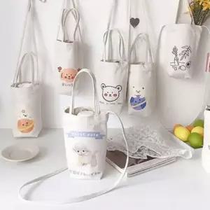 귀여운 캔버스 에코 보조 미니 가방 휴대용 텀블러백