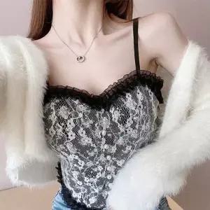 레이스 크롭탑 캐미솔나시 프릴 이너나시 런닝 끈나시