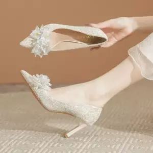 여성용 있음녀 힐 웨딩드레스 구두 힘들지 큐빅굽이 프렌치 단화를 샴페인색 하이힐 는 키높이 웨딩화녀 신
