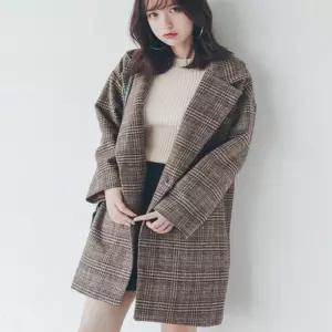 여자겨울의류 모직 체크 루즈핏 캐주얼정장 자켓