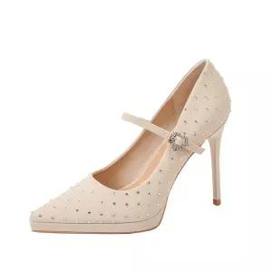 여성 하이힐 구두 프렌치 큐빅 가보시 힐 스틸레토 일자 스트랩 단화 클럽 발에 무리가 없음 SPO마켓5