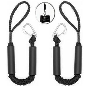 2피트 길이의 보트용 PK 블랙 번지 도크 라인 2개와 316개의 스테인리스 클립 보트 액세서리 마린 등급 로프 제트 스키 또는 PWC 계류 및 타이