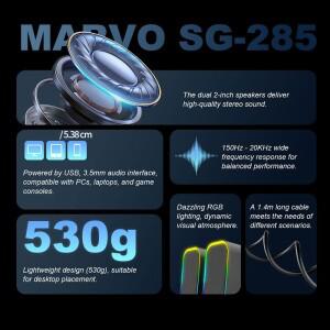 Marvo SG-285 20 유선 스피커 RGB 조명 볼륨 스위치 5 모드 USB/3.5mm 입력 PC 용 데스크탑 1 쌍