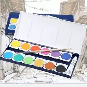 스테들러 독일산 Noris 고체케익 수채물감 12색+붓