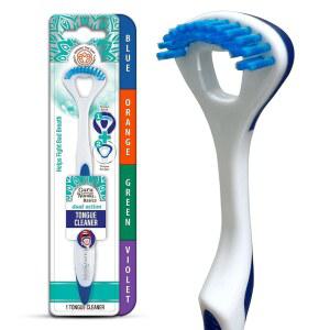 구루난다 듀얼 액션 혀 스크레이퍼(1팩), 2-in-1 스크레이퍼 및 부드러운 칫솔, 딥 클렌저 구취 퇴치 - 색상 다양