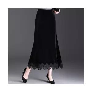 여친 치마 블랙 롱 레이스 쉬폰 플리츠 가을겨울 랩 힙 벨벳 머메이드 데일룩 DAOL4