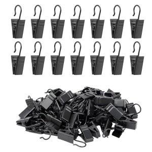 맨스카이 커튼 클립 후크, 파티용 스트링 조명 크리스마스 코트 장식, 아트 크래프트 디스플레이, 거터 텐트 캠핑카 차양 걸이, 블랙 100팩 스테인리스 스틸 드레이퍼 후크