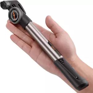 압력 게이지가 있는 미니 자전거 펌프 - 프레스타 슈레이더 타이어 로드 및 산악 120 PSI 휴대용 공기