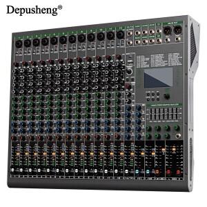 14채널 디지털 전문 오디오 콘솔 믹서 Depusheng DJ USB 48V 팬텀 파워 내장 99가지 리버브 효과 탑재