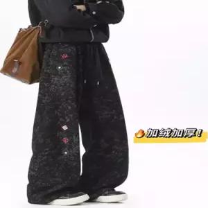 남자 바지 캐주얼 겨울 도톰 와이드 자수 커브 기모 후드 데일리 나염 면린넨 다올4