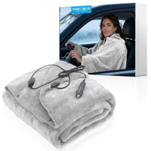 캠핑, 여행용 세탁기 세탁에 이상적인 컨트롤러 2가 장착된 자동차 트럭 SUV 밴용 써니 컬러 웨어러블 자동차 전기 담요 12볼트 온열 담요(59 x 43, 회색)