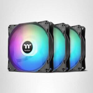 써멀테이크 LE120 ARGB PWM 팬(3팩), 제어 500~1500rpm, 5V 마더보드 동기화, 1,680만 컬러 9 주소 지정 가능 LED, 에어플로우 66.1 CFM, 120mm 유압 베어링, 케이스 팬, CL-F204-PL12SW-A