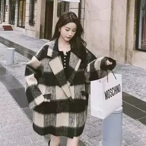 여성용 빈티지 겨울 트렌디 아이템 정장자켓 체크 정장 코트 숏기장모직 HT4