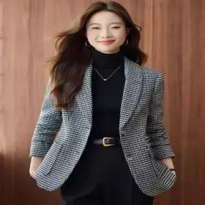 여성용 모직 캐주얼 트렌디 아이템 정장자켓 하운드투스 정장 코트 가을겨울 체크 상의 HT4
