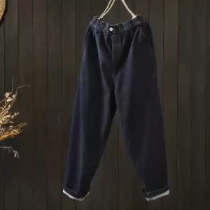 트렌디 아이템 청바지 배기핏 얇은 융털 기모 슬림핏 배기 팬츠 여사친 동계 캐주얼 HT4