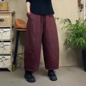 바지 캐주얼 겨울 빈티지 여성패션 면린넨 다운 빅사이즈 워커 밴딩 퀼팅 DL4