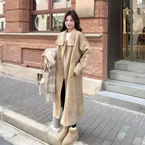 베이지 겨울 코트 가죽 세무 자켓 퍼 여성패션 무스탕 일체형 기모 도톰 DL4