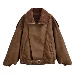 동계 가을 터틀넥 일체형 자켓 코트 가죽 털 재킷 오토바이복 긴팔 여성패션 DL4