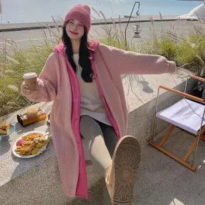핑크 추동 페이크 투피스 여성패션 야구 점퍼 후드 세무 코트 기모 도톰 케이프 DL4