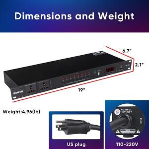 BOMGE 전원 컨디셔너 8개의 독립 스위치 랙 오디오 랙(USB 서지 보호기 포함