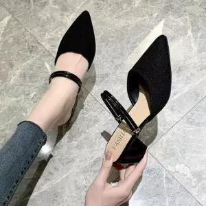 여자샌달 여자 뮬샌들 2컬러 미들힐 스트랩 골지 구두 신발 1P