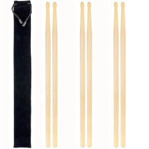 어그샤이 3쌍의 5A 우드 드럼 스틱과 캐리백, 연습용 내추럴 메이플 스틱, 어쿠스틱 전자 드럼용 퍼포먼스 녹음 스틱 세트