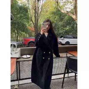 여성 검정 롱 겨울 데일룩 벨벳 젊은 양털 무스탕 코트 모피 일체형 DAOL4