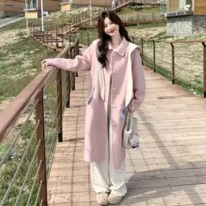 롱 분홍 여성용 모직 겨울 코트 후드 집업야구항공 리버시블 캐시미어 데일룩 잠바 도톰 DAOL4