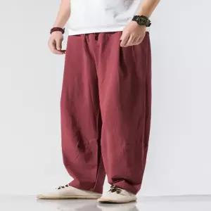 빅사이즈 면 정장 캐주얼 바지 44 46 48 50 52 54 인치 루즈핏 와이드 레그 할란 팬츠 남성 린넨 리넨 랜턴