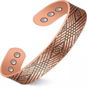 남성용 페라코 구리 팔찌 네오디뮴 자석이 있는 12배 강도 넓은 순수 자성 선물용 상자가 조절 가능한 커프