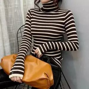 [옷은날개] 스트라이프 티 여성 골지목폴나 스트라이프목폴라 목폴라 3컬러 니트 골지
