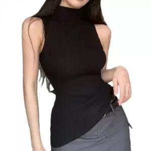 [옷은날개] 여성용 슬림핏 골지 니트 목폴라 티셔츠 여름용