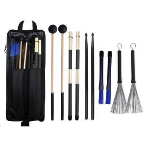 바닥 톰 훅이 있는 투오렌 드럼 스틱 백, 5쌍 망치 브러시 세트 초보자를 위한 타악기 액세서리 연습용 블랙