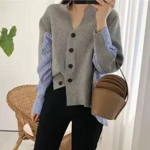 [옷은날개] 일체형 배색스트라이프 셔츠가디건