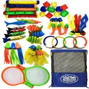 매티의 장난감 스톱 다이빙 스틱 링 보석 공 물고기 어뢰 상어 문어 해파리 어망 및 보너스 보관 가방을