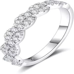 여성용 IMOLOVE 모이사나이트 웨딩 밴드 트렌디한 0.3캐럿 하프 실버 영원한 패션 스태커블 링 18K 화이트