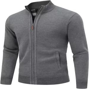 AKuVoL 남성 가디건 스웨터 풀 집 스탠드 칼라 캐주얼 긴팔 니트 포켓