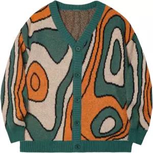 보드럼 남성용 Y2K 그래픽 가디건 스웨터 에스테틱 오픈 프론트 가을 버튼업 브이넥 니트 아우터